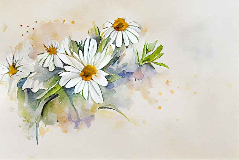 Watercolor Daisy Flower on Beige Background