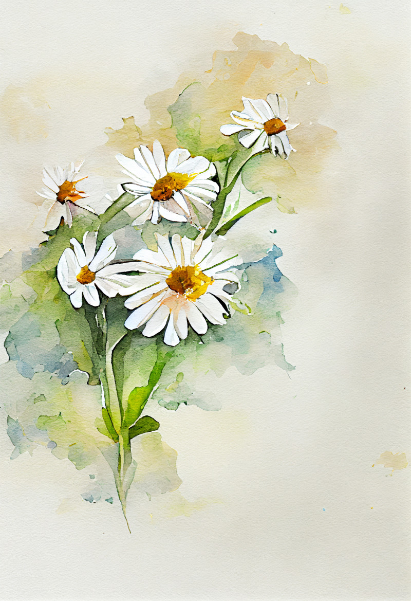 Watercolor Daisy Flower on Beige Background Image