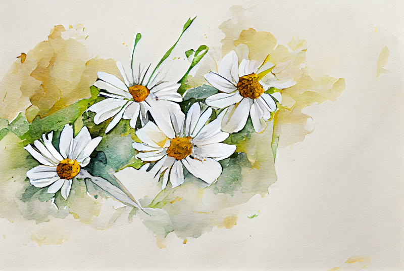 Watercolor Daisy Flower on Beige Background