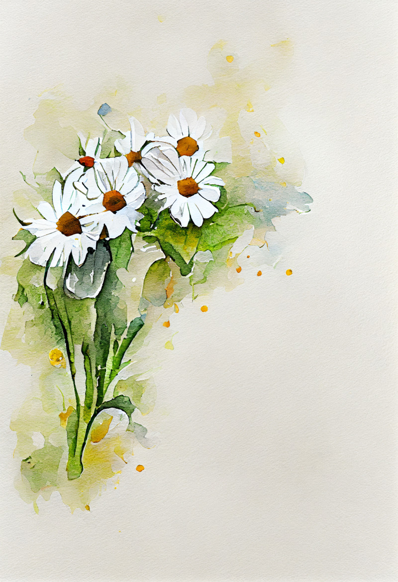 Watercolor Daisy Flower on Beige Background Image