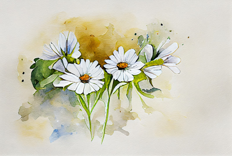 Watercolor Daisy Flower on Beige Background Image