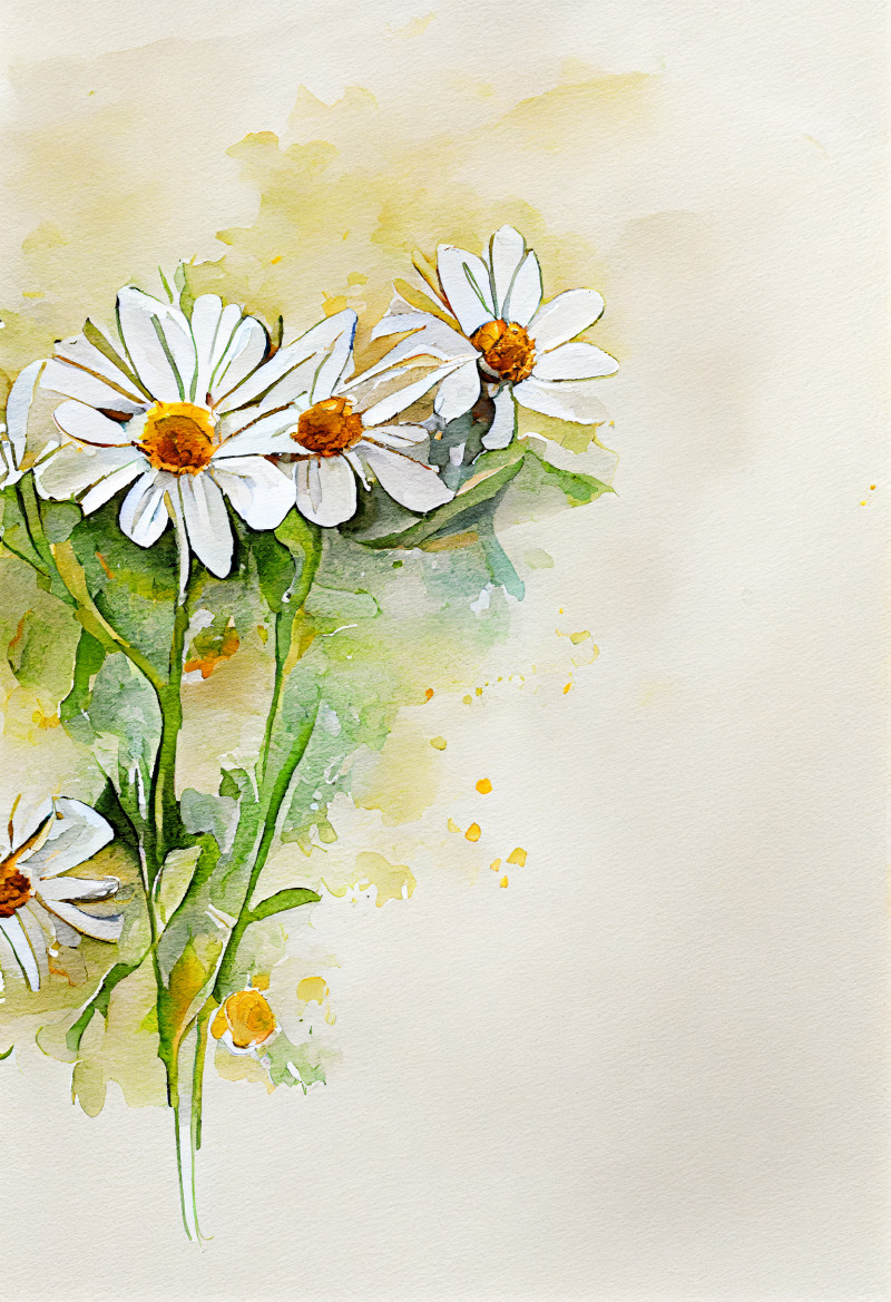 Watercolor Daisy Flower on Beige Background