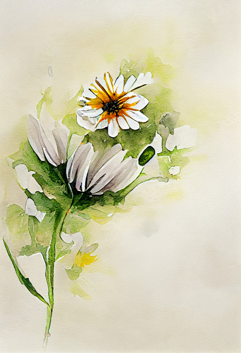 Watercolor Daisy Flower on Beige Background Image