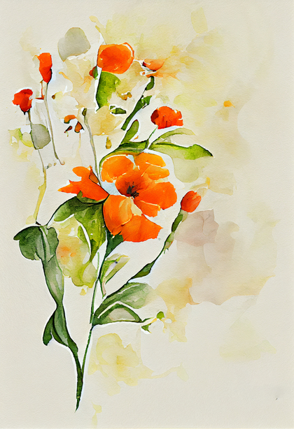 Watercolor Orange Flower on Beige Background