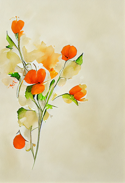 Watercolor Orange Flower on Beige Background Image