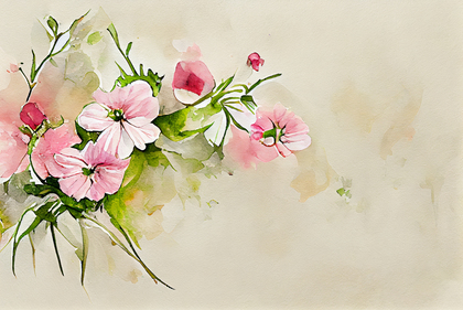 Watercolor Pink Flower on Beige Background