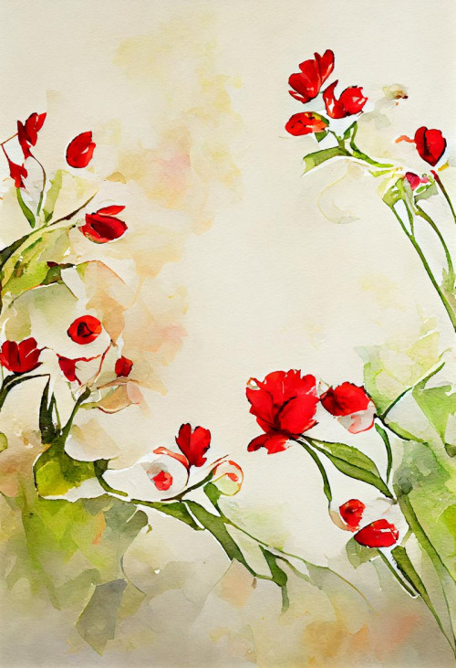 Watercolor Red Flower on Beige Background Image