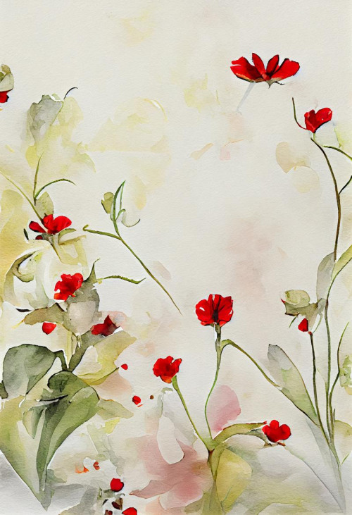 Watercolor Red Flower on Beige Background