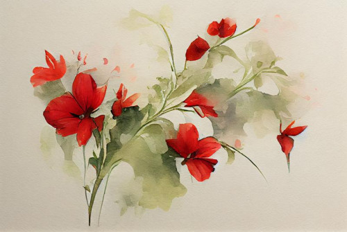 Watercolor Red Flower on Beige Background Image
