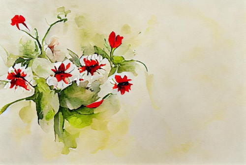 Watercolor Red Flower on Beige Background