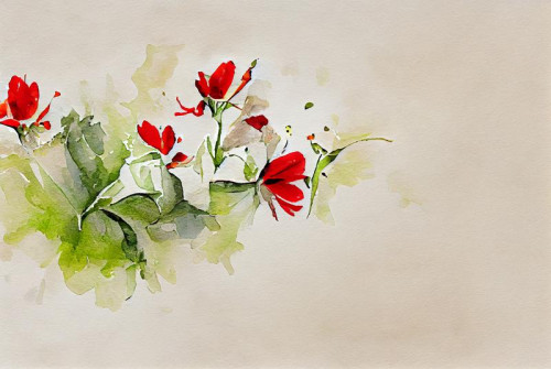 Watercolor Red Flower on Beige Background Image
