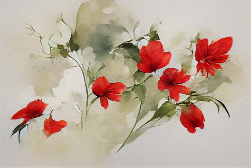 Watercolor Red Flower on Beige Background