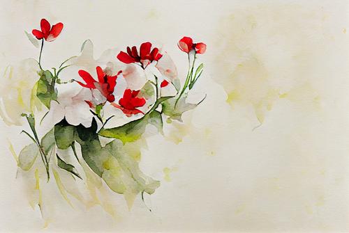 Watercolor Red Flower on Beige Background Image