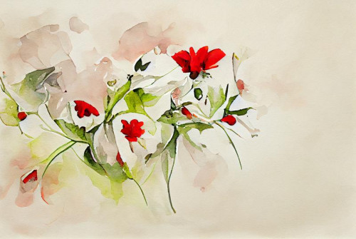 Watercolor Red Flower on Beige Background