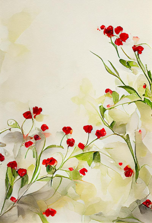 Watercolor Red Flower on Beige Background Image