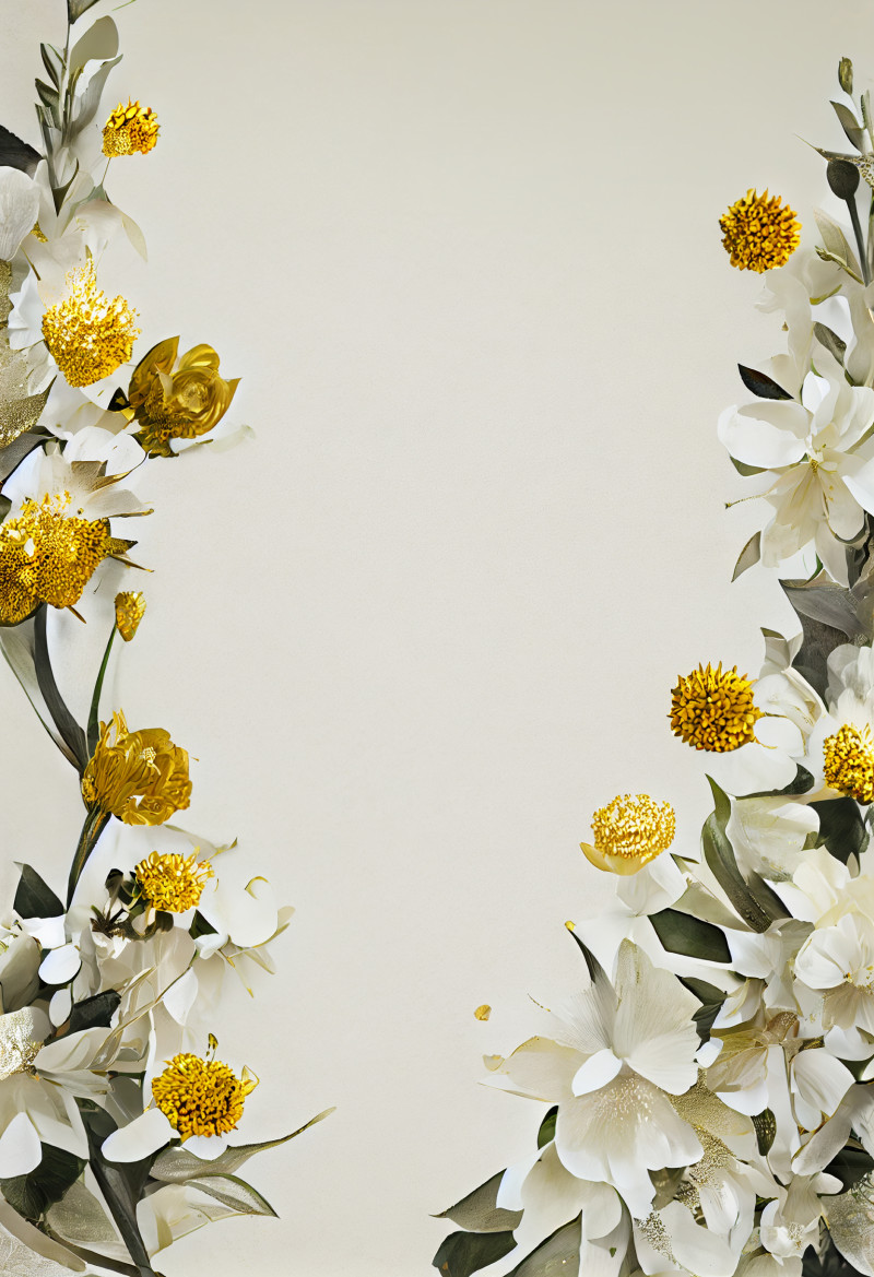 White and Gold Flower on Beige Card Background