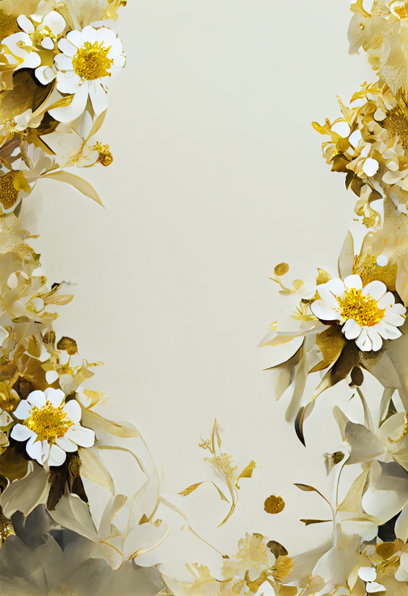 White and Gold Flower on Beige Card Background Image