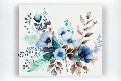 Watercolor Blue Flower on White Background
