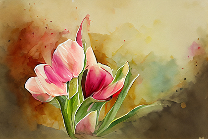 Watercolor Tulip Flower on Gold Background