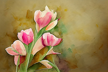 Watercolor Tulip Flower on Gold Background Image