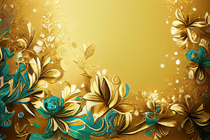 Turquoise Flower on Gold Card Background