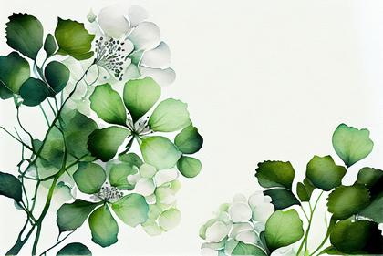 Watercolor Green Flower on White Background Image