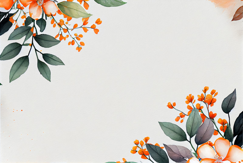 Watercolor Orange Flower on White Card Background Image