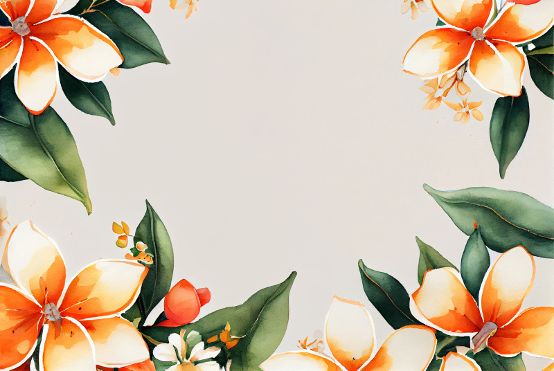 Watercolor Orange Flower on White Card Background