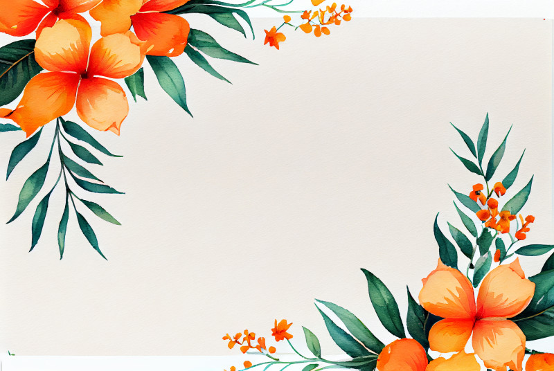 Watercolor Orange Flower on White Card Background