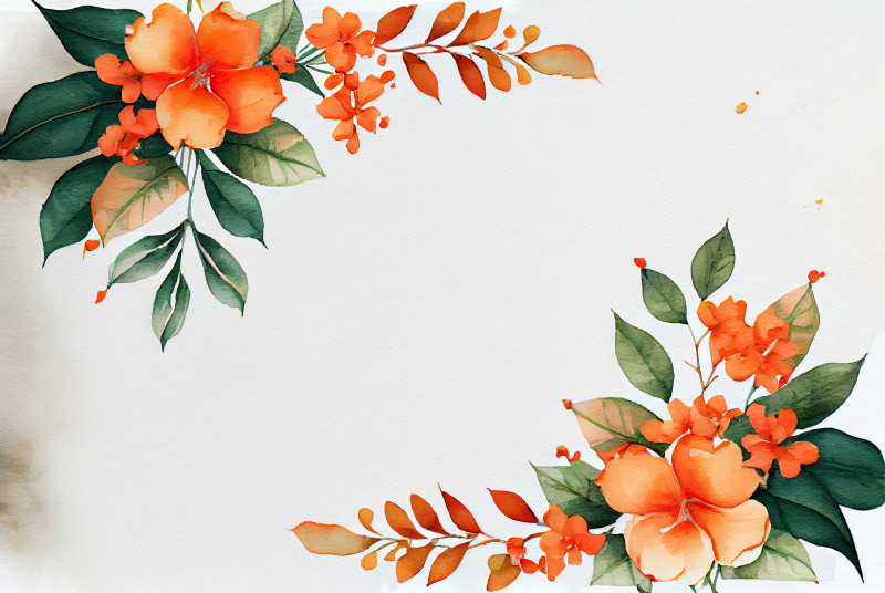 Watercolor Orange Flower on White Card Background Image