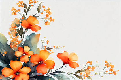 Watercolor Orange Flower on White Card Background
