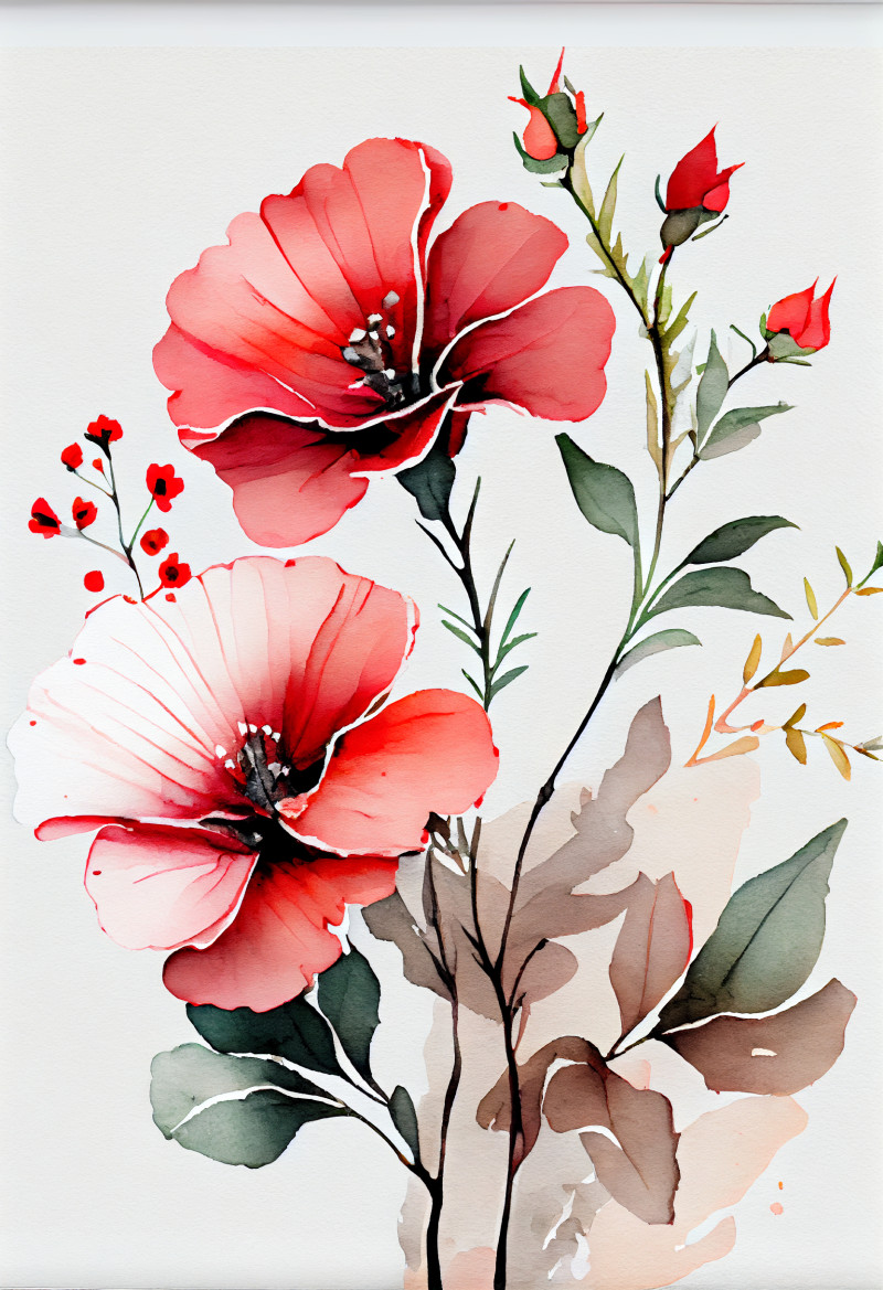Watercolor Red Flower Background