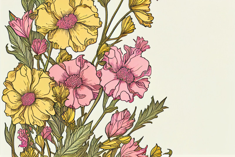 Line Art Pink and Yellow Flower Background Image