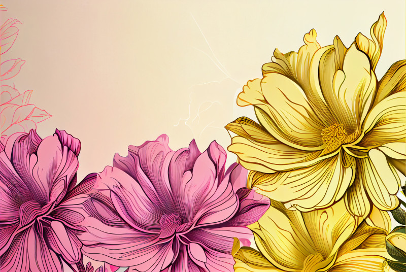 Line Art Pink and Yellow Flower Background Image