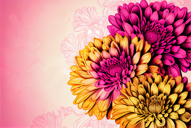 Line Art Pink and Yellow Flower Background Image