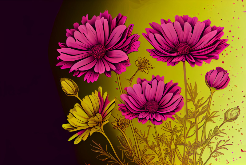 Line Art Pink and Yellow Flower Background
