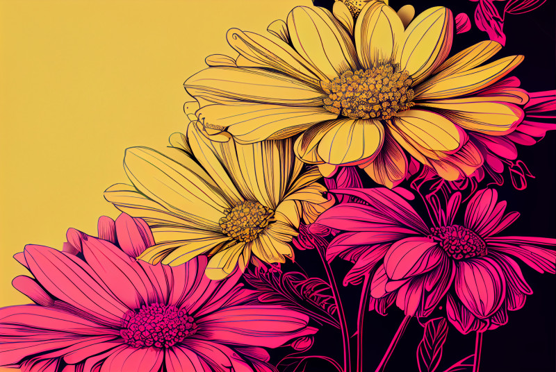 Line Art Pink and Yellow Flower Background Image
