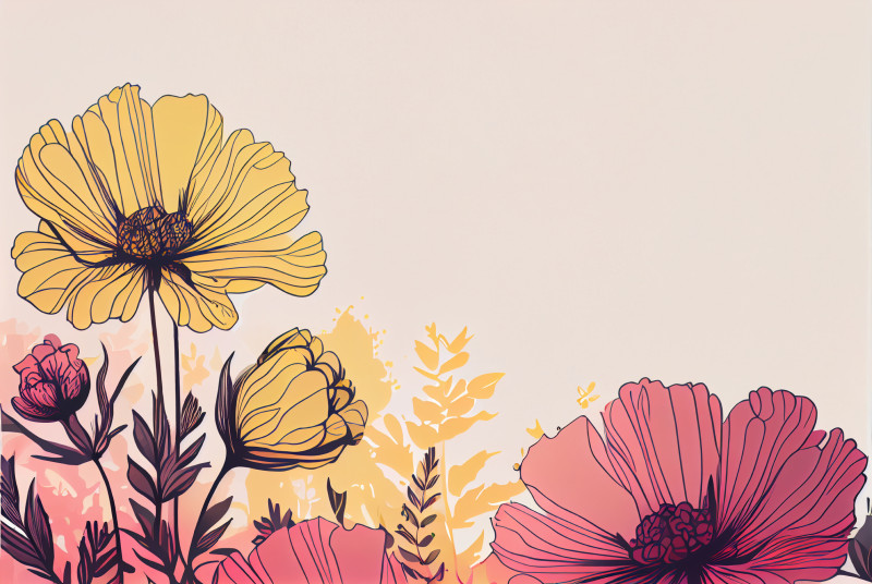 Line Art Pink and Yellow Flower Background