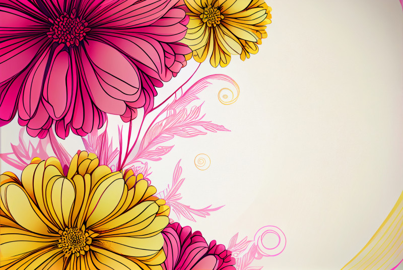 Line Art Pink and Yellow Flower Background Image