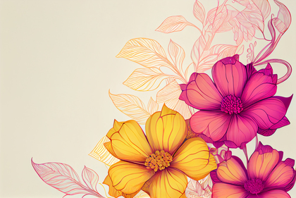 Line Art Pink and Yellow Flower Background Image