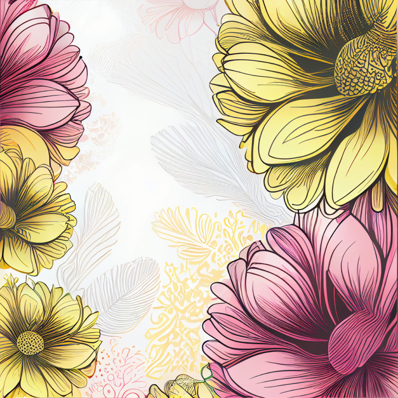 Line Art Pink and Yellow Flower Background