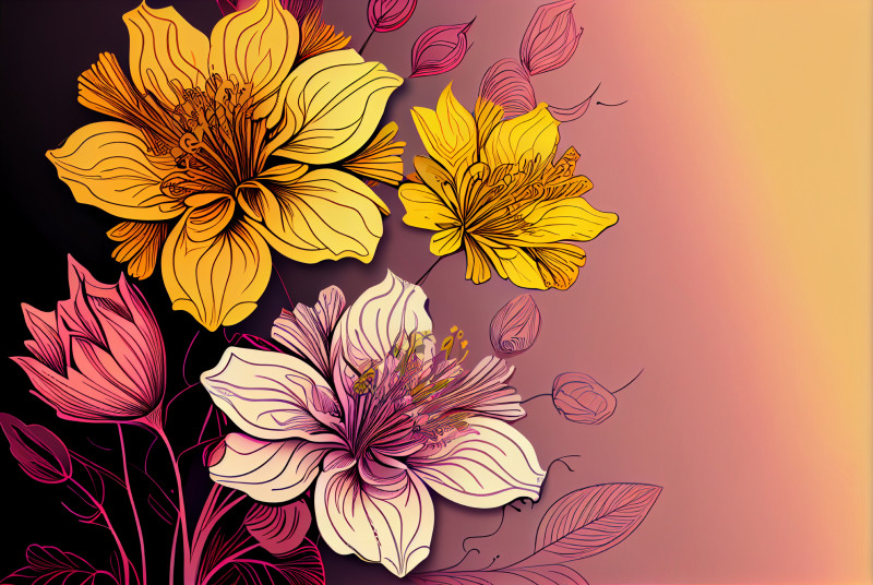 Line Art Pink and Yellow Flower Background Image