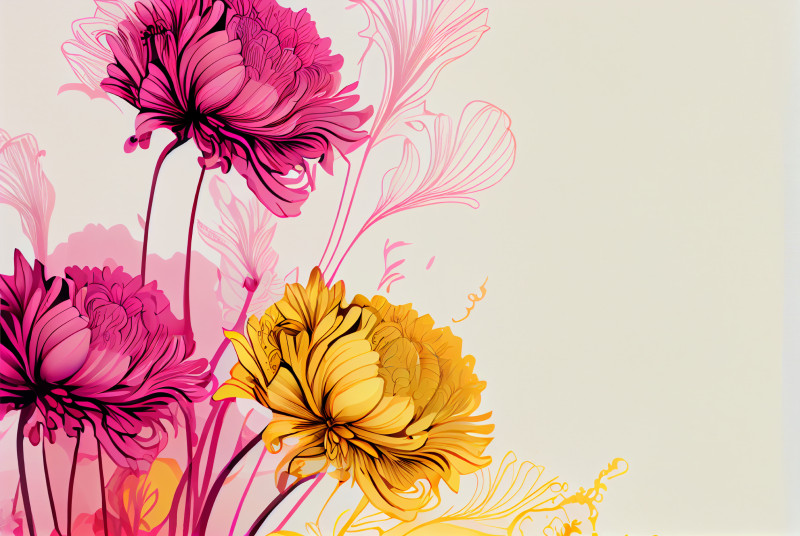 Line Art Pink and Yellow Flower Background Image