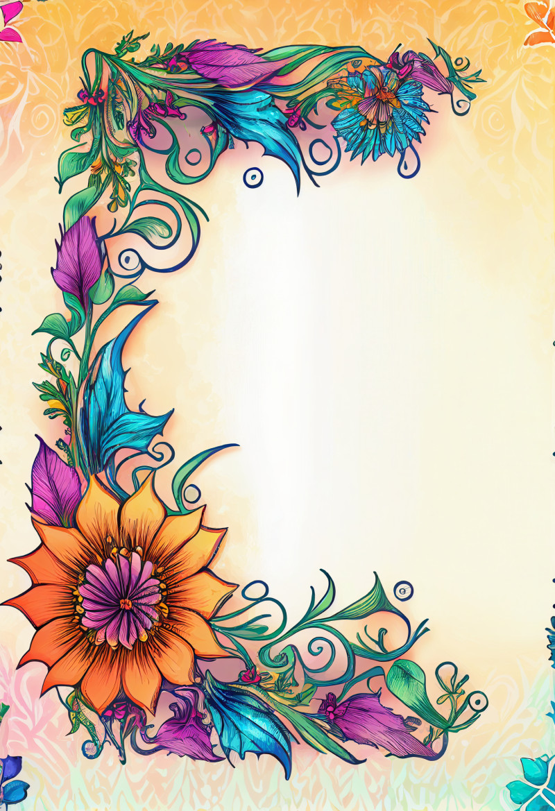 Hand Drawn Colorful Flower Frame
