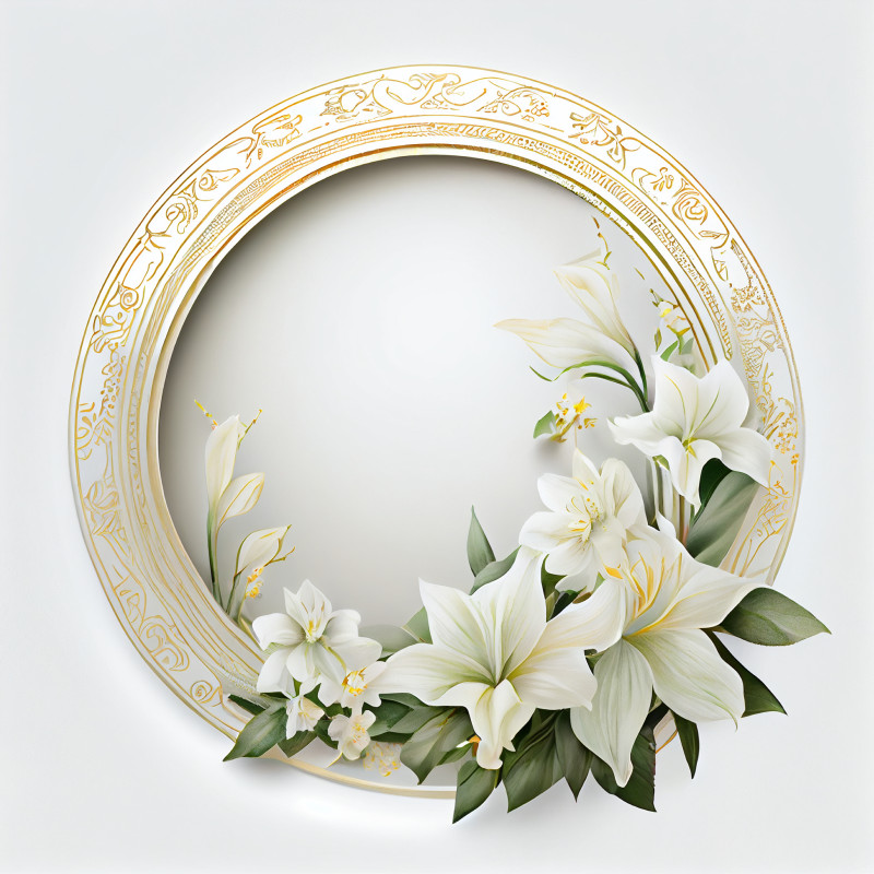 White Flower Circle Frame