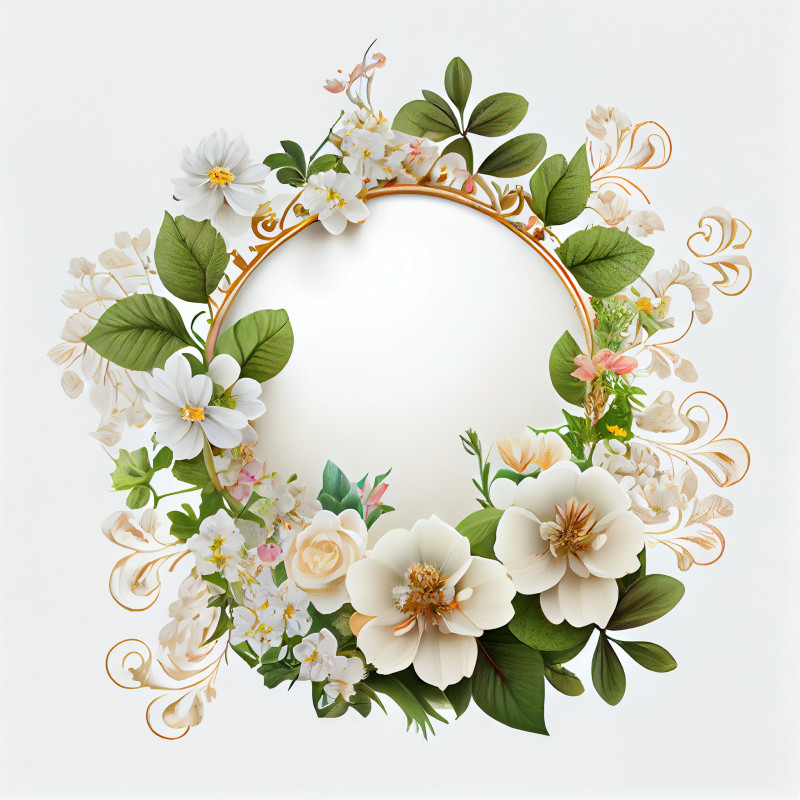 White Flower Circle Frame Design