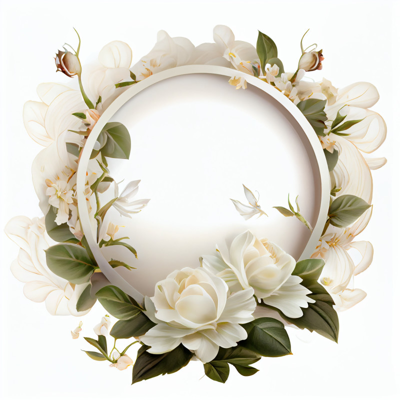 White Flower Circle Frame