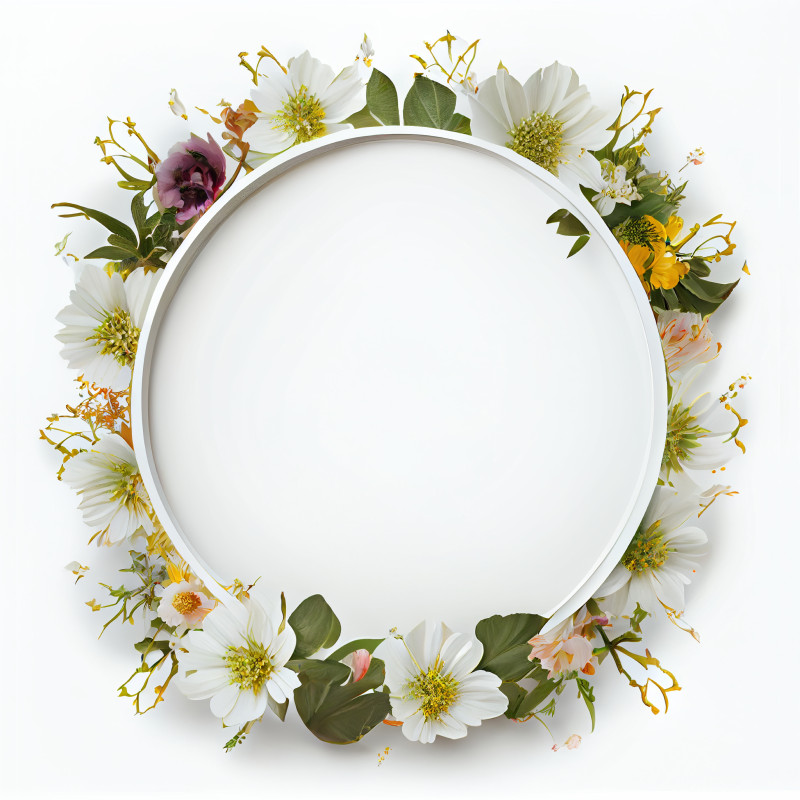 White Flower Circle Frame Design