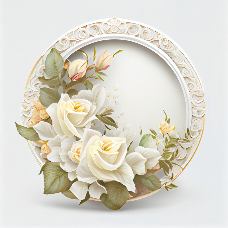 White Flower Circle Frame Image