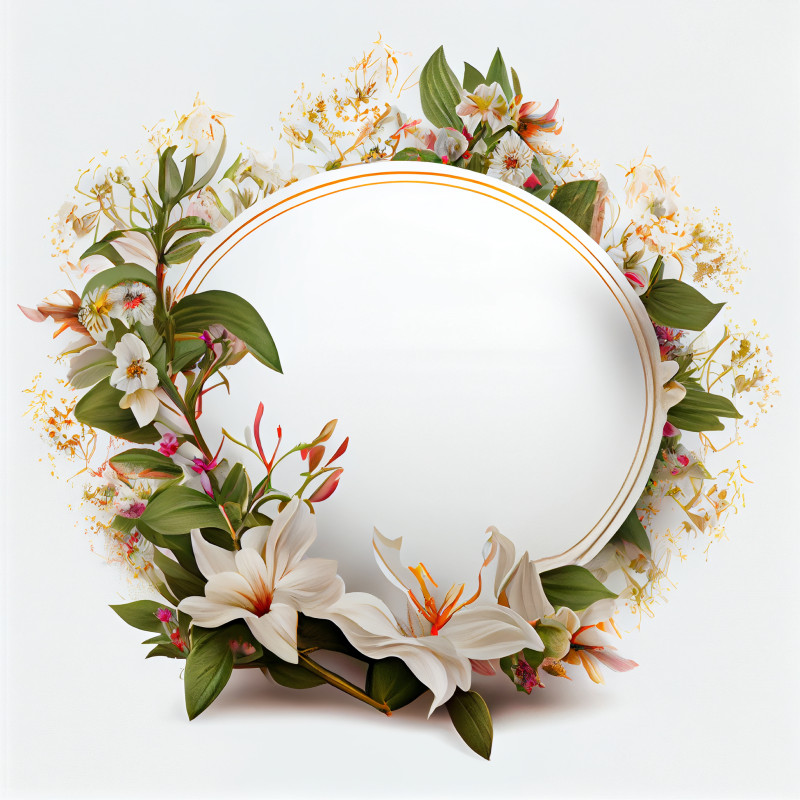 White Flower Circle Frame Design